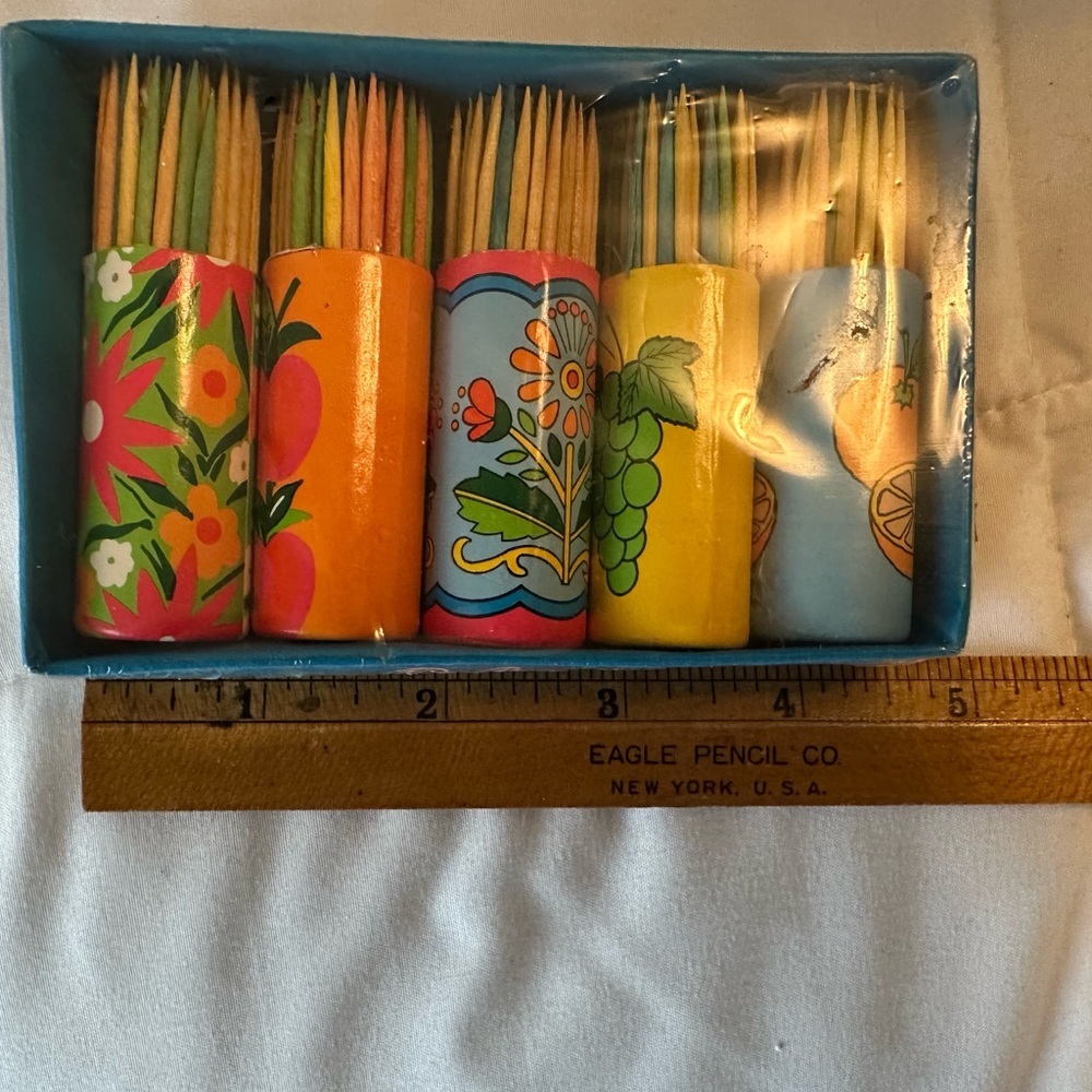 Vintage NOS Roland Teal and Red Hors d'Oeuvre toothpicks in Box